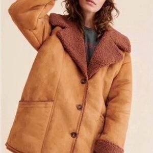 Free People Diogo Brown Shearling Sherpa Suede Jacket Coat Women’s Medium